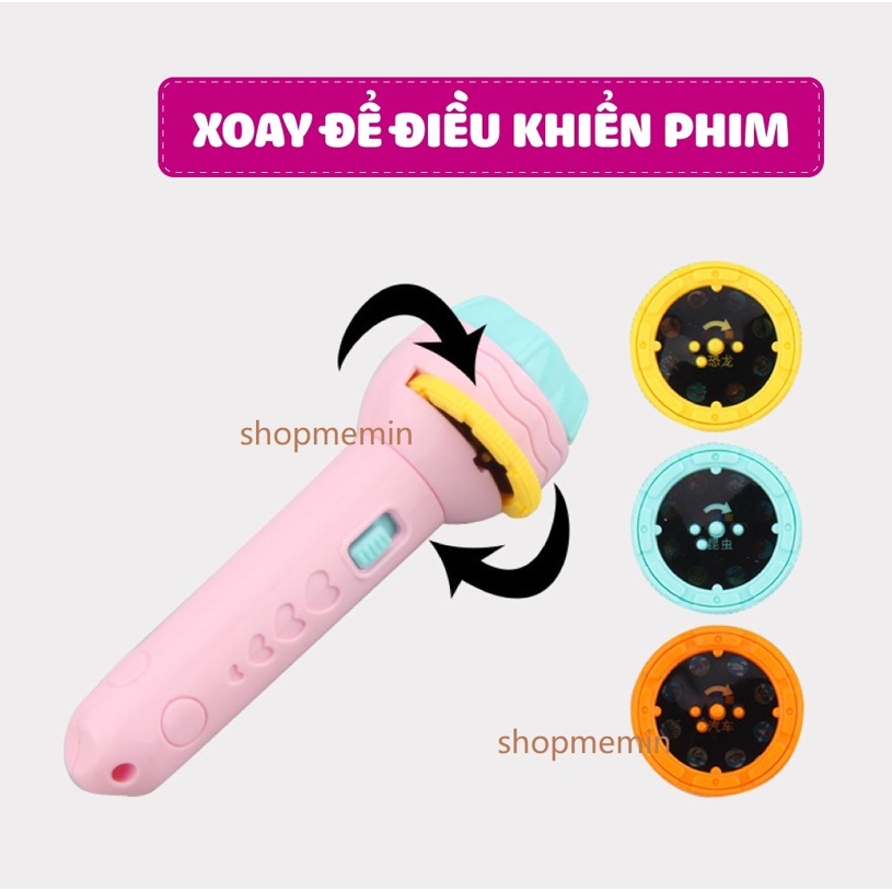 Đèn pin chiếu hình cho bé 24 hình động vật, đèn pin xoay chiều hình ảnh động vật cho bé đồ chơi cho bé