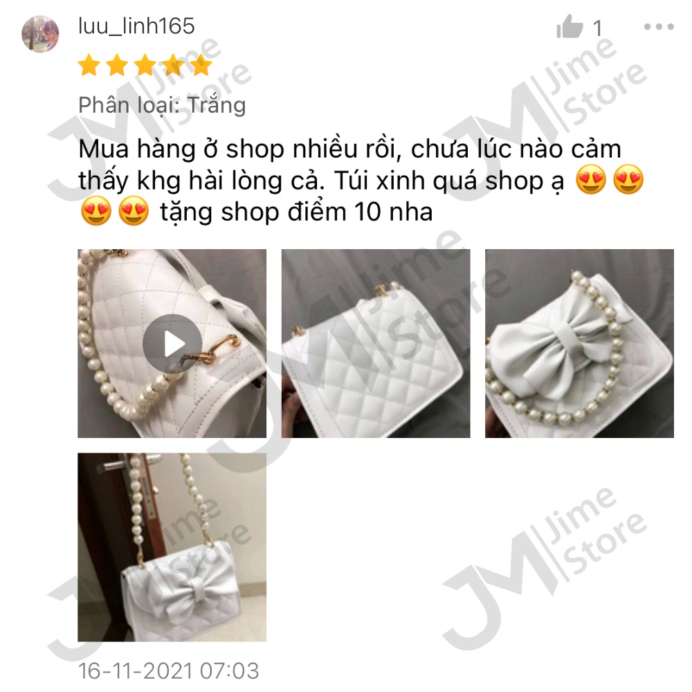 Túi xách nữ đeo chéo Jime Store cho chị em văn phòng có nắp gắn nơ và quai mix ngọc siêu đẹp T10