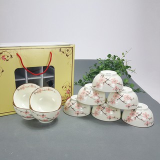 Bộ 10 chén bát tràng cao cấp hoa văn sang trọng – bộ 10 chén bát làm quà tặng có hộp đựng