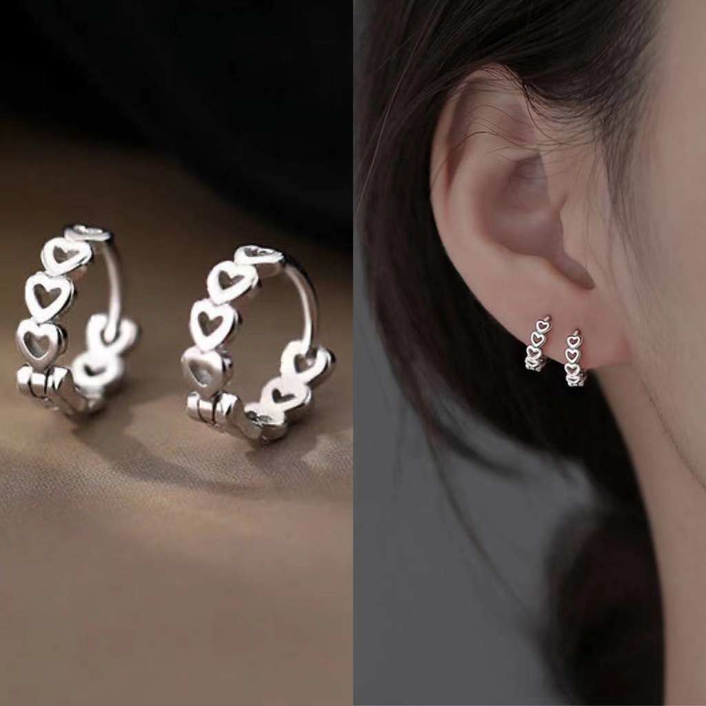 Bông tai tròn trái tim khuyên tai nữ nam ngọt ngào tình yêu