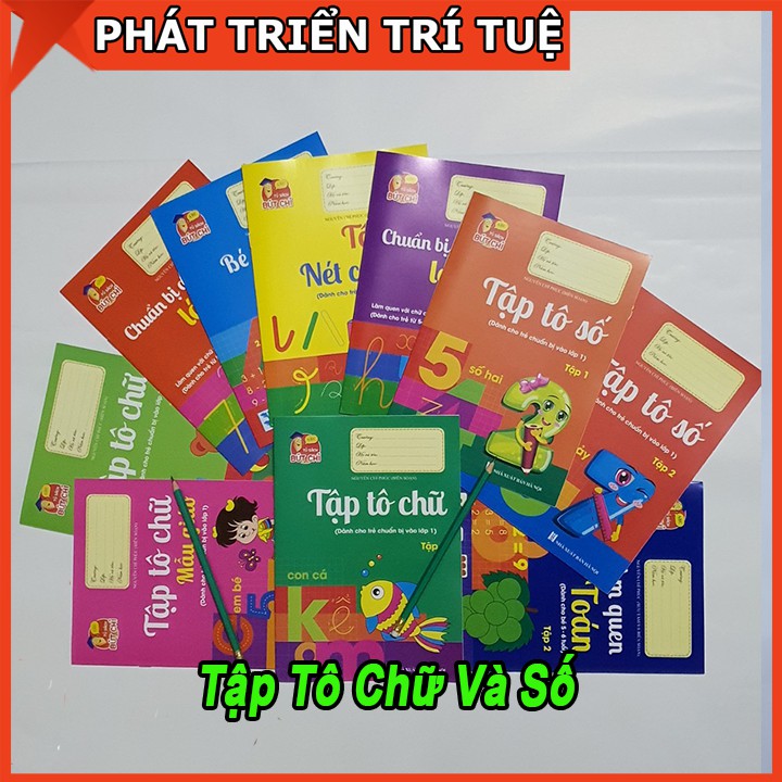 Set 10 Tập Tô Chữ Và Số Học - Tặng 2 Bút Chì Cho Bé