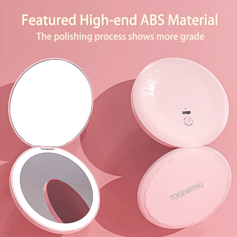 TOGEWITHU Gương Trang Điểm Bỏ Túi 2 Mặt Có Đèn LED Phóng To 1x/2x