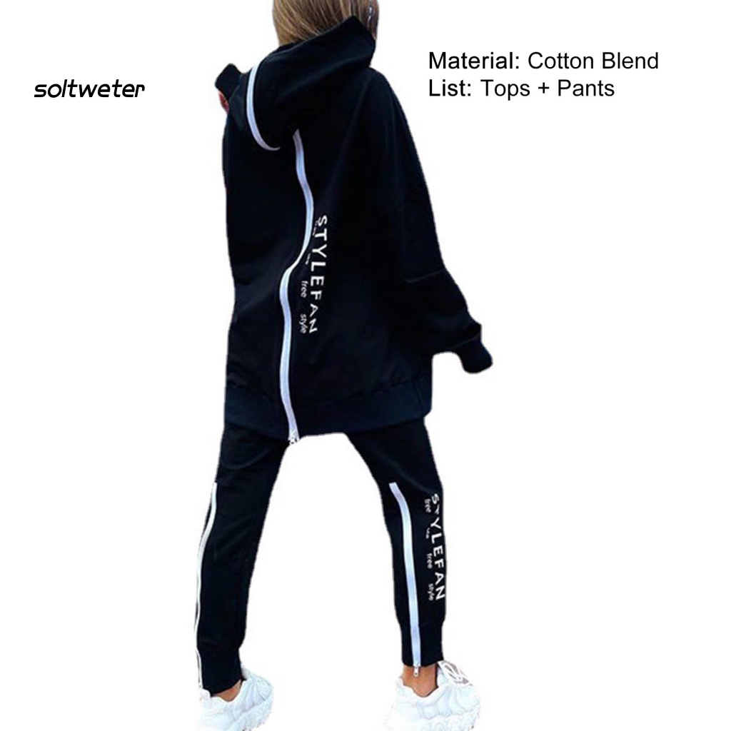 Bộ Áo Hoodie Dài Tay In Chữ + Quần Dài Cỡ Lớn Dễ Phối Đồ Cho Nữ