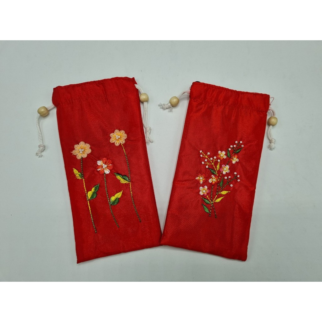 Túi đeo kính vải thêu hoa TC030612