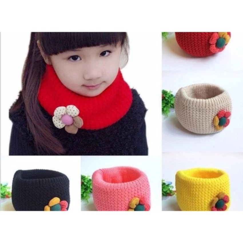 Khăn len ống bông hoa giữ ấm cho bé gái từ 6 tháng trở lên (ảnh thật)