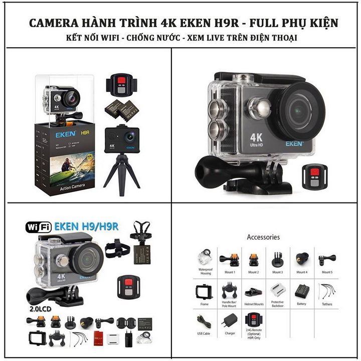 Camera Hành Trình Ô Tô Eken H9R 4K Ultra HD Wifi, Thiết Kế Cao Cấp, Công Nghệ Lấy Điểm Ảnh Hiện Đại
