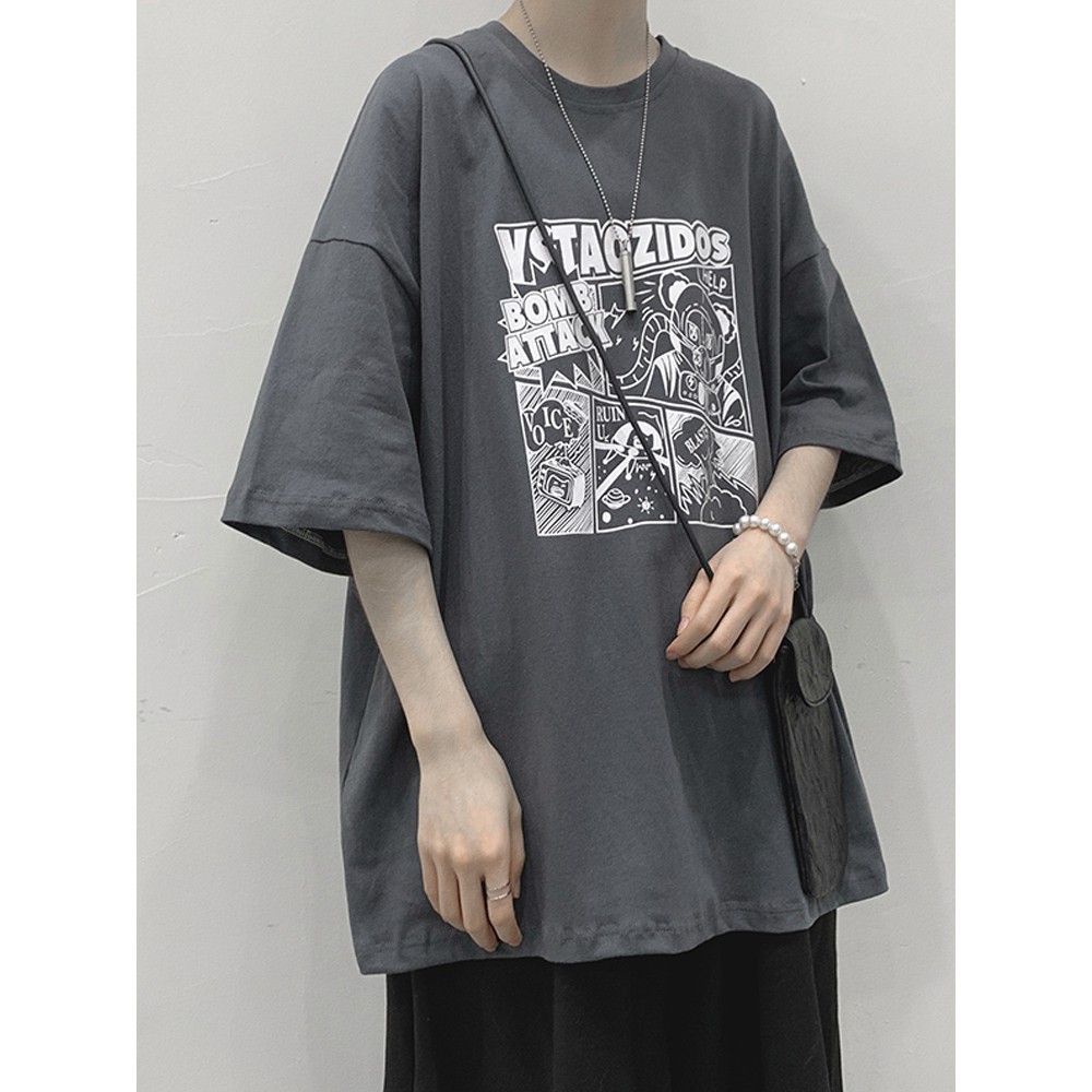Áo Thun Ngắn Tay Dáng Rộng In Hoạt Hình Kiểu Hàn Quốc Cho Nam Size S-8Xl