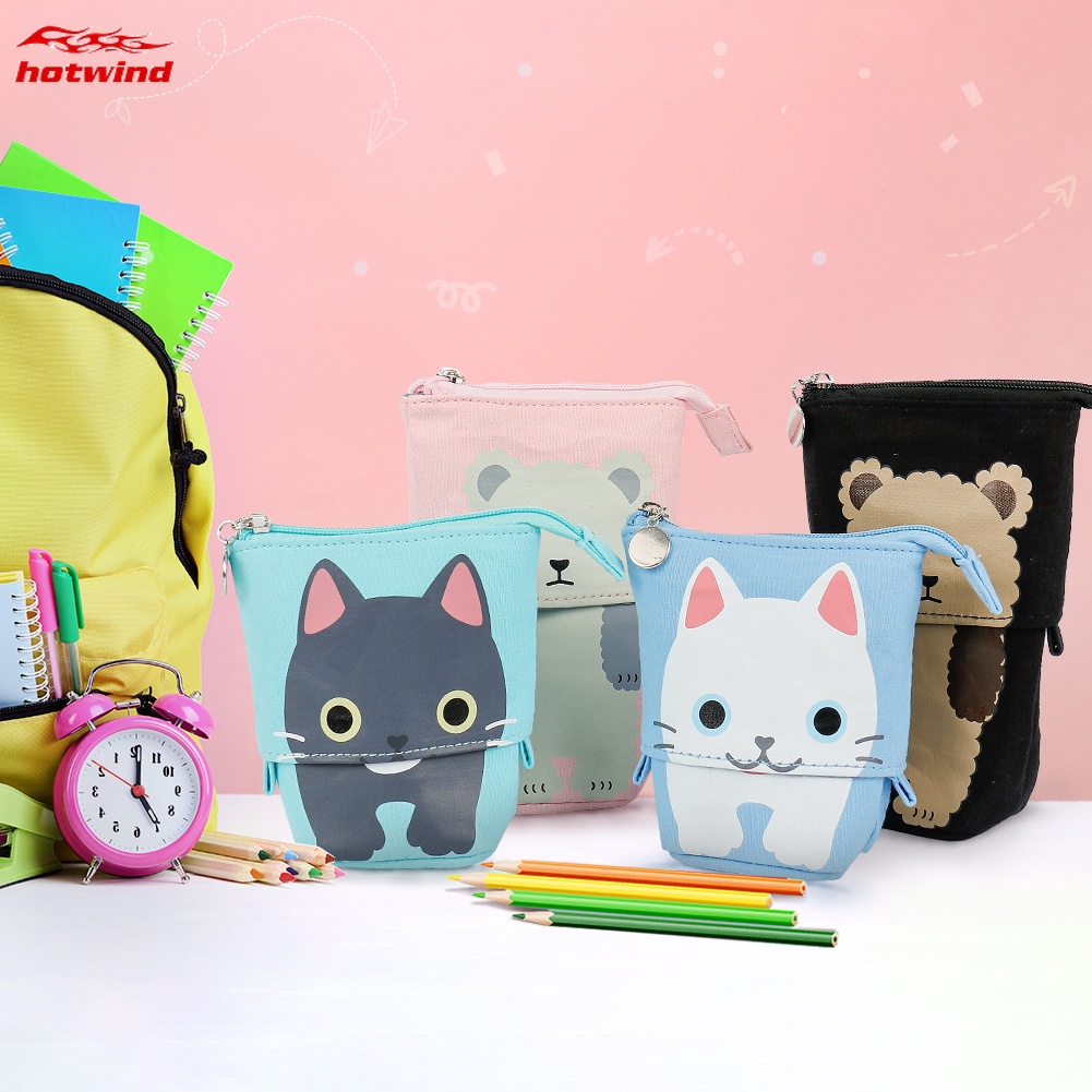 Hw Túi Đựng Bút Bằng Vải Canvas Có Khóa Kéo In Họa Tiết Hoạt Hình Dễ Thương