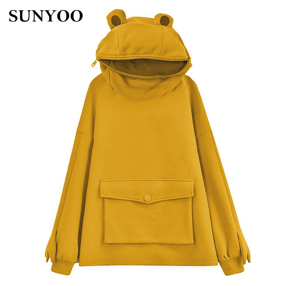 Áo Hoodie Có Khóa Kéo In Hình Ếch Dễ Thương Cho Nữ