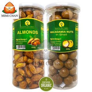 Combo Macca Úc Nứt Vỏ 500gr, Tặng Miếng Tách Vỏ - Hạnh Nhân Rang Bơ Mỹ 450gr, Quả Mắc Ca Khứa Vỏ