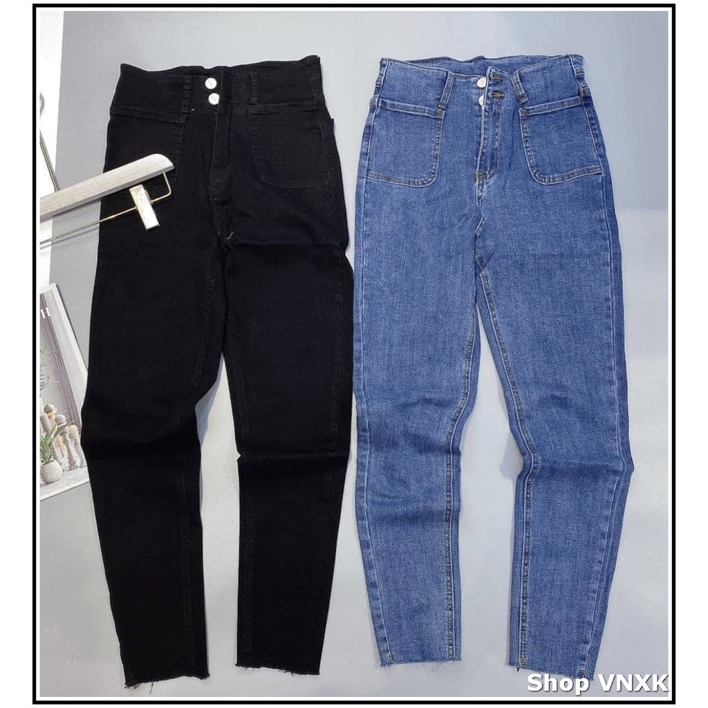Quần Jean Nữ Lưng Cao Túi Trước 2 cúc + 2 Túi bầu ( ĐEN - XANH - XÁM ) chất jean giãn tốt loại 1 P22L-391