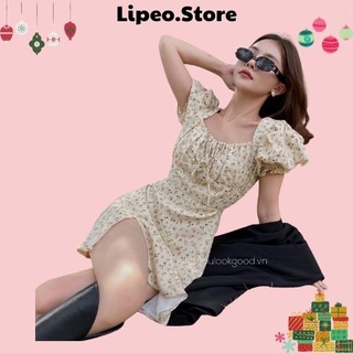 Váy hoa nhí xẻ đùi 2 lớp, váy hoa nhí, Lipeo.store