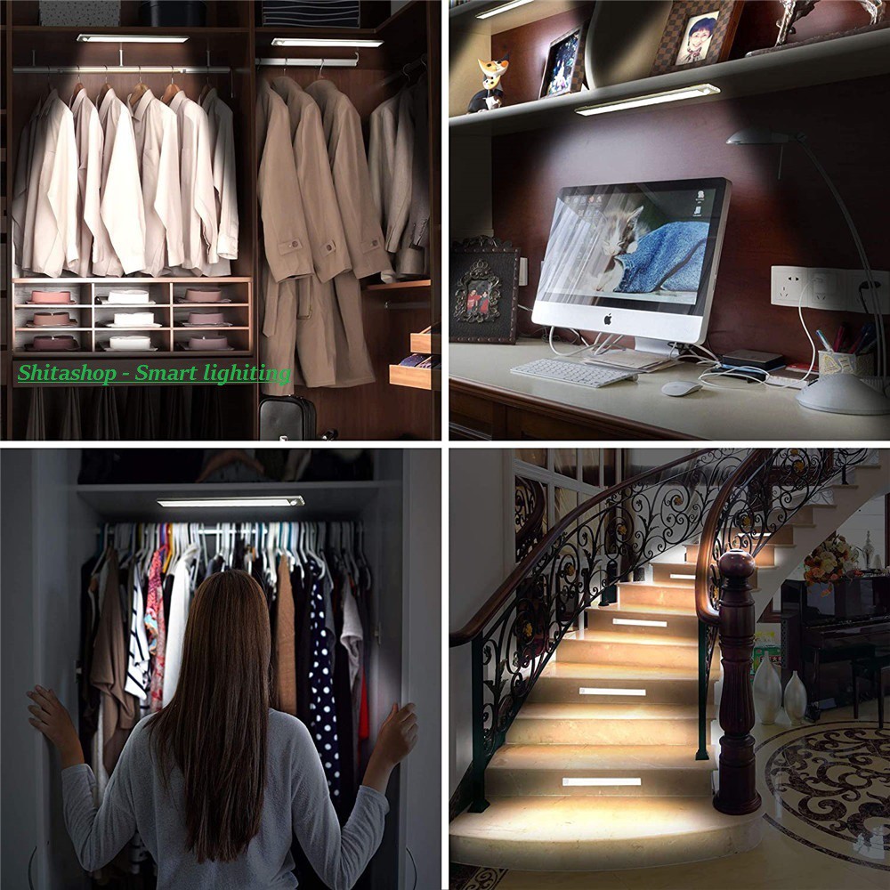 Đèn LED gắn tủ tự động sáng , pin sạc dài 60cm 40cm 23cm dùng gắn tủ quần áo , tủ chén , cầu thang tích hợp pin sạc