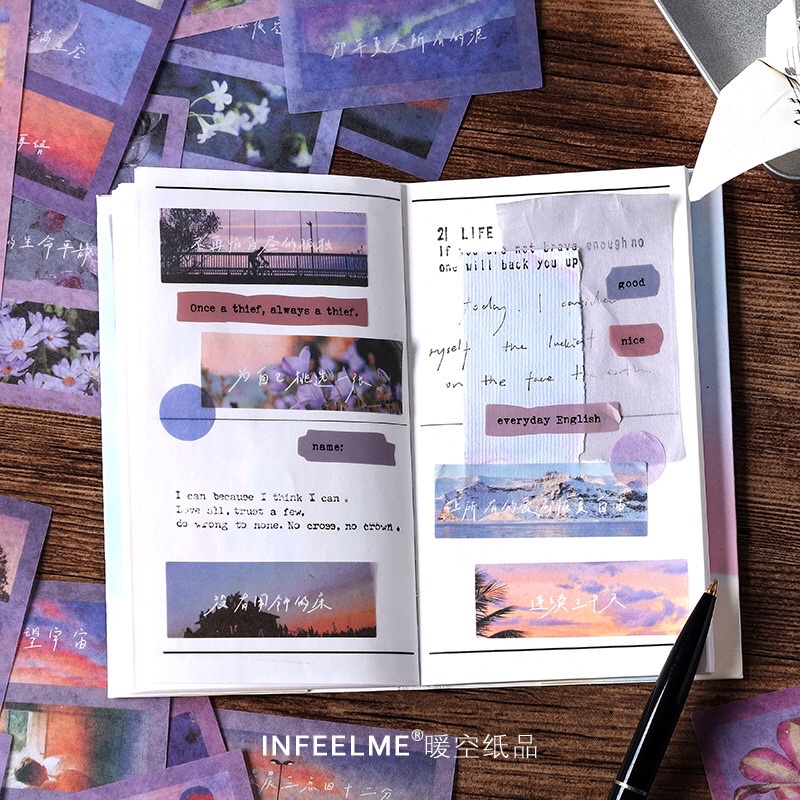 Túi 60 miếng dán chữ nhật phong cảnh duy mỹ