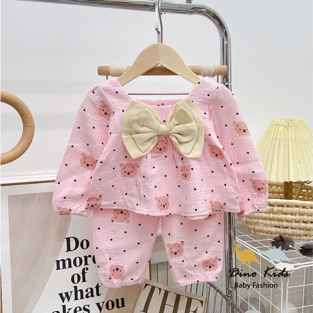 Bộ ngủ thu đông bé gái, bộ musilin dài tay chất organic thấm hút mồ hôi tốt mềm mại với da của bé