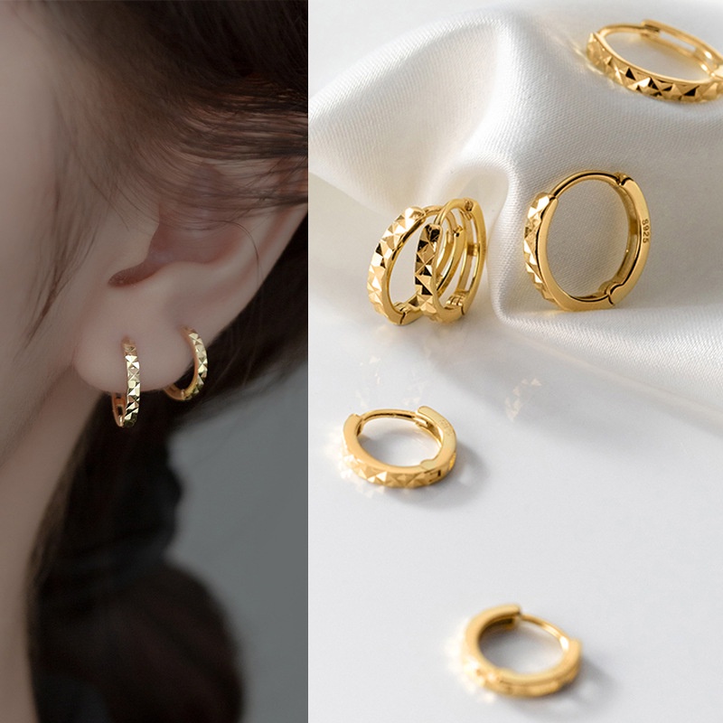 Khuyên tai bạc S925 Xi Vàng 18K Cá Tính Dáng Tròn B2705 - Bảo Ngọc Jewelry