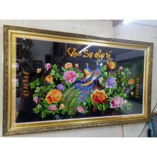 Tranh thêu thành phẩm vi tính chim công 80x1.2m đẹp