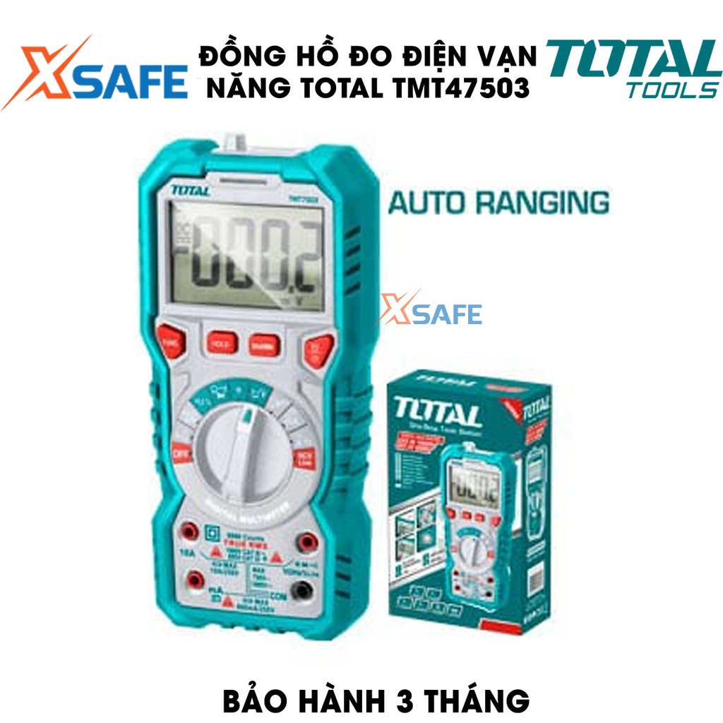 Đồng hồ đo điện vạn năng TOTAL TMT47503 Thiết bị đo điện cầm tay màn hình LCD 6000 số đếm, có đèn nền, đèn chiếu sáng