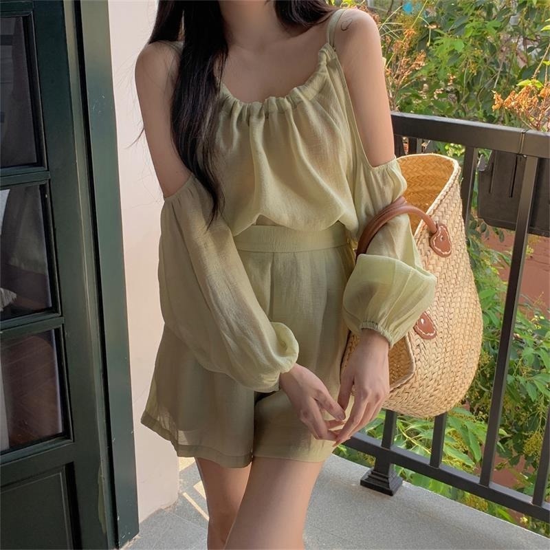 Áo Kiểu Trễ Vai Tay Phồng Phong Cách Hàn Quốc Cho Nữ