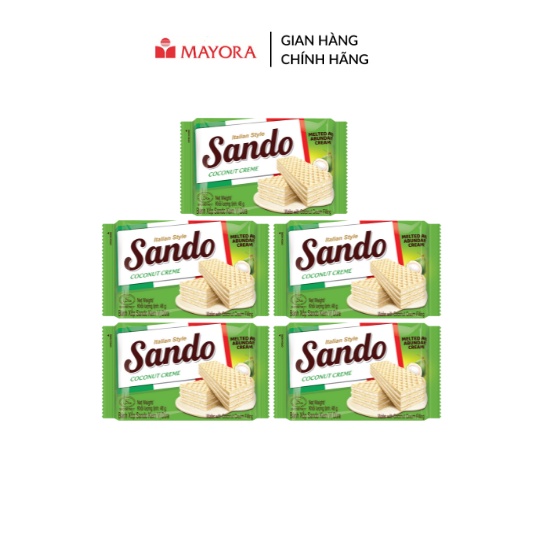Combo 5 Gói Bánh Xốp Sando Kem Vị Dừa Gói 48g