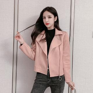 Áo khoác da lộn tay dài lưng ngắn thời trang mùa thu thanh lịch cho nữ