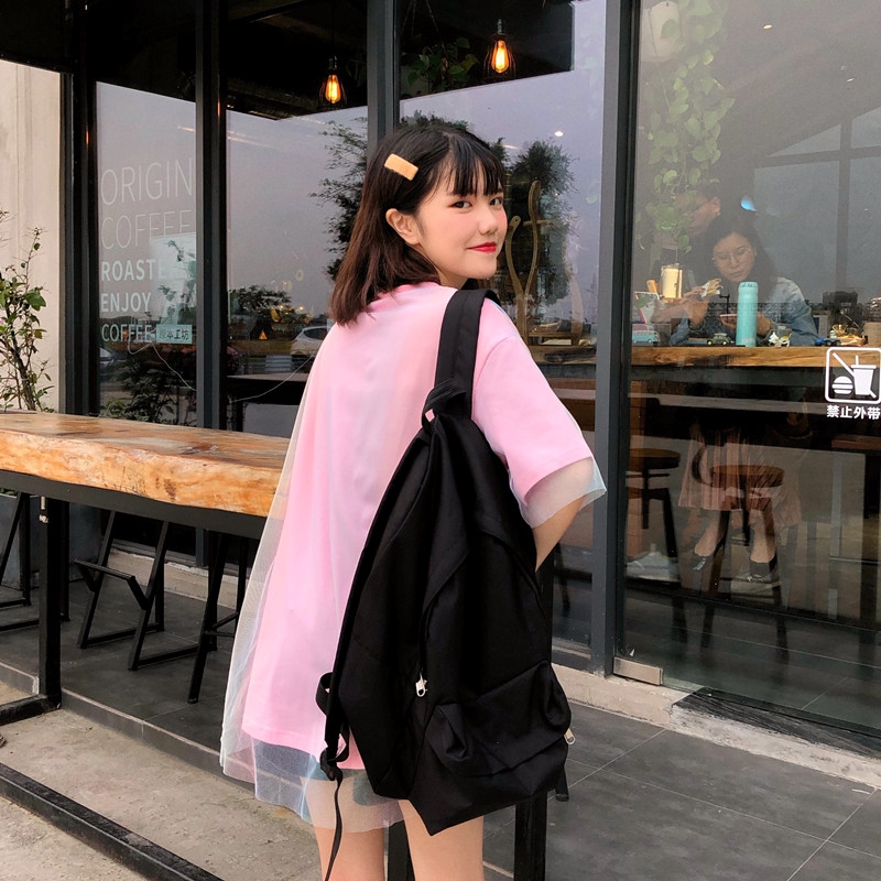 SUXI Áo thun tay ngắn form rộng họa tiết thêu theo phong cách Hàn Quốc