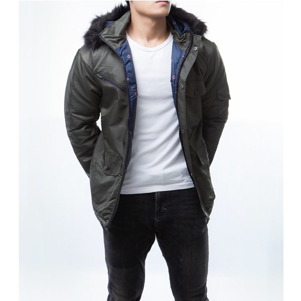 Áo khoác phao Parka nam mũ lông