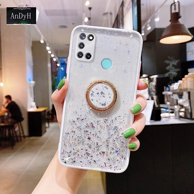 Ốp điện thoại họa tiết ngôi sao lấp lánh kèm giá đỡ nhẫn cho OPPO Realme C17 7i