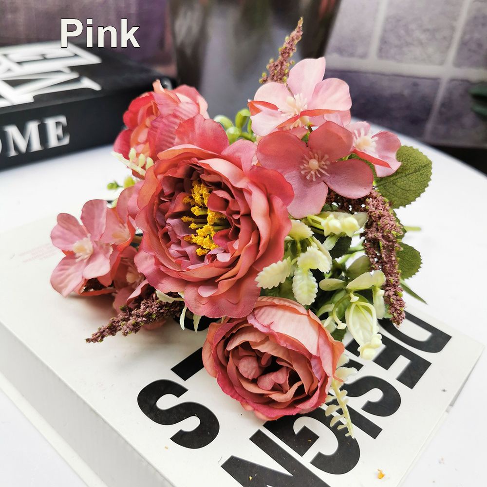 CONOPERY Bó hoa nhân tạo với 5 loại hoa bằng lụa dùng trang trí DIY