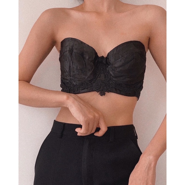 Áo corset croptop đen 2hand(E75)