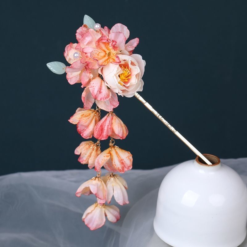 [Aishang Đẹp Phụ Kiện] Trâm Cài Tóc Hoa Tua Rua Bằng Gỗ Lụa Phụ Kiện Hán Phục Cổ Điển Cho Nữ