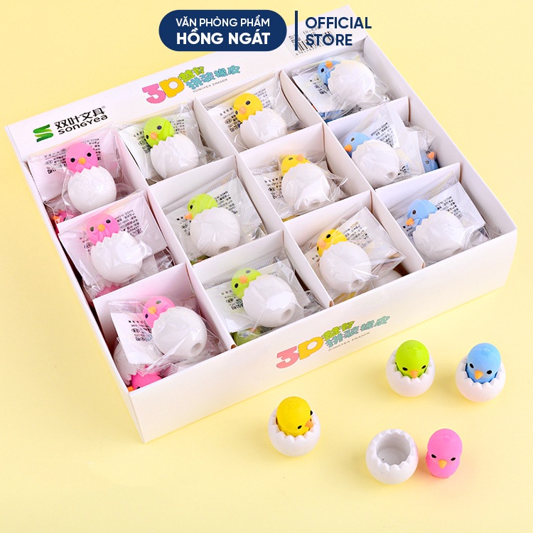 Tẩy bút chì trứng gà nở con, đồ dùng học tập dễ thương gôm tẩy cute giá rẻ làm quà tặng học sinh văn phòng phẩm T27
