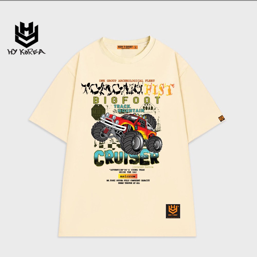 Áo Phông nam tay lỡ HY KOREA unisex form rộng in hình Xe địa hình Cruiser 702
