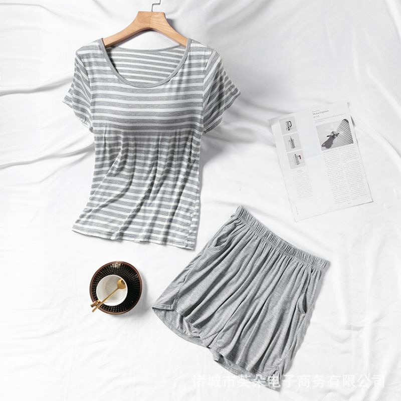 BỘ NGỦ COTTON CỘC TAY QUẦN ĐÙI CAO CẤP KHÔNG CÓ MÚT NGỰC( QUẦN CÓ TÚI) | BigBuy360 - bigbuy360.vn