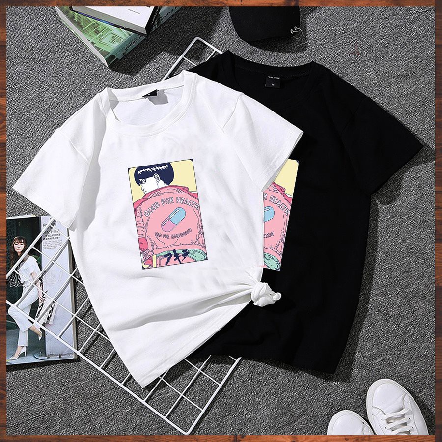 Áo thun unisex tay lỡ họa tiết hoạt hình vải dày mịn 20NU1133