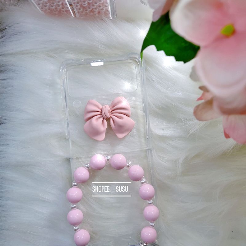 Ốp Samsung Galaxy Z Flip 4 - Z Flip 3 - Z Flip3 - Flip4 5G đính nơ xinh xắn kèm dây chuỗi trendy