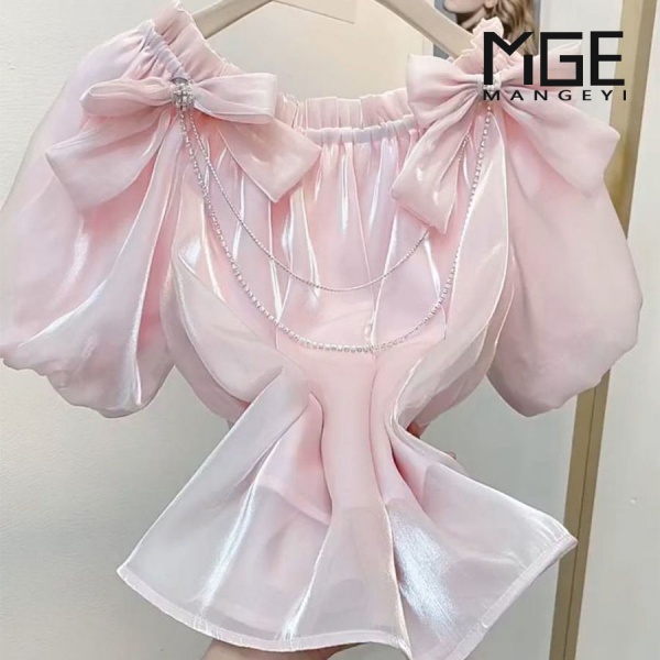 Áo Sơ Mi Chiffon Hở Vai Phối Nơ Thời Trang Dành Cho Nữ 2022