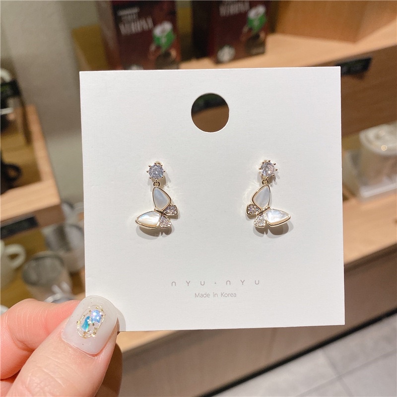 Khuyên tai bạc 925 mạ vàng khảm đá hình bướm lạ mắt độc đáo
