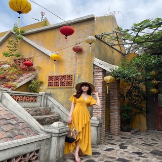 Đầm maxi tay cánh tiên eo đai nhon chân váy bèo mulle