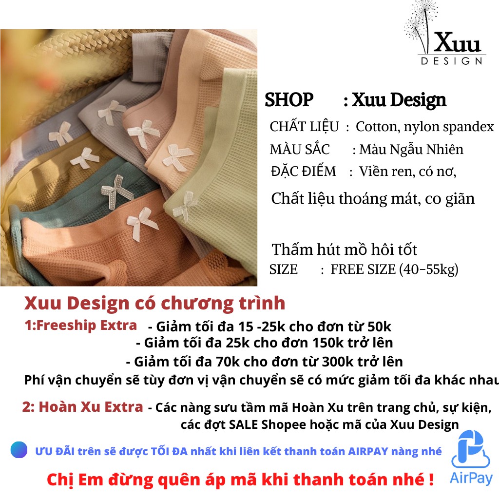 Quần Lót Cotton Ren nơ cài trước 💖Xuu Design💖 Quần lót kháng khuẩn chất liệu co giãn thấm hút mồ hôi QC02 | BigBuy360 - bigbuy360.vn