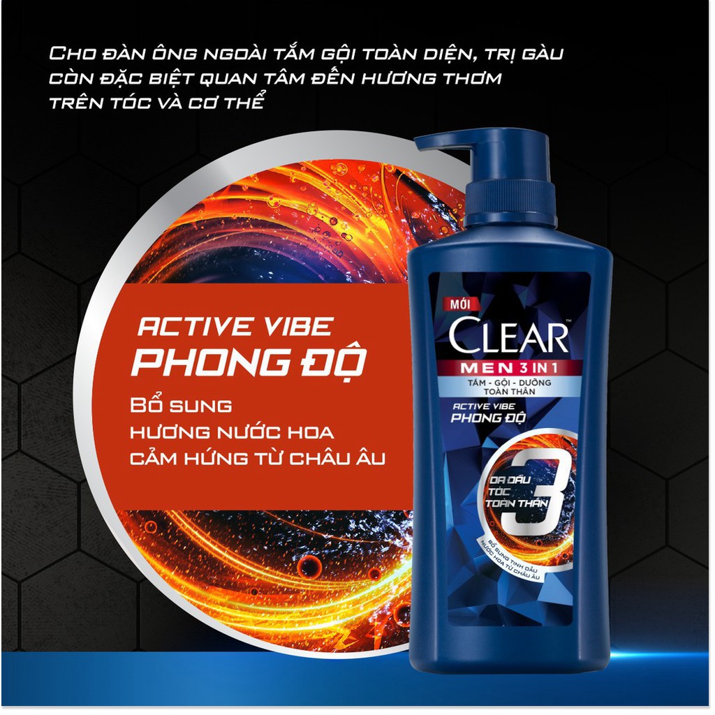 [Mã chiết khấu giảm giá sỉ mỹ phẩm chính hãng] Dầu Tắm Gội CLEAR Men 3 Trong 1 Active 630g