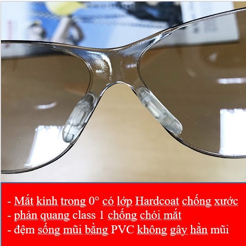 Kính bảo hộ Honeywell (Mỹ) ngăn 99,99% tia UV. Kính đi đường ngăn gió bụi, ngăn đọng sương, che kín và bảo vệ mắt