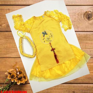[SET KHUYẾN MÃI] ÁO-DÀI-CÁCH-TÂN-GẤM-BÉ-GÁI-ĐỎ-VÀNG