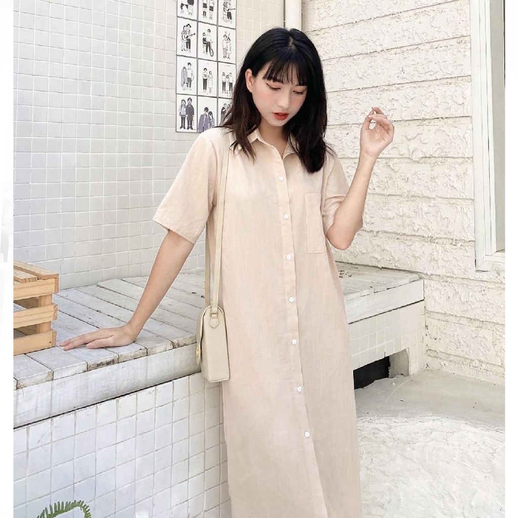 Váy sơ mi dáng dài thắt eo – Đầm nữ form suông vintage V-SMN | WebRaoVat - webraovat.net.vn