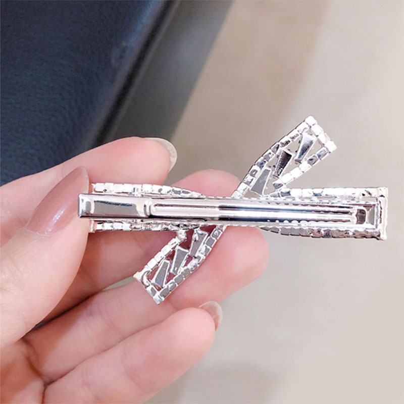 Kẹp tóc hình nơ đính đá giả phong cách Hàn Quốc đơn giản