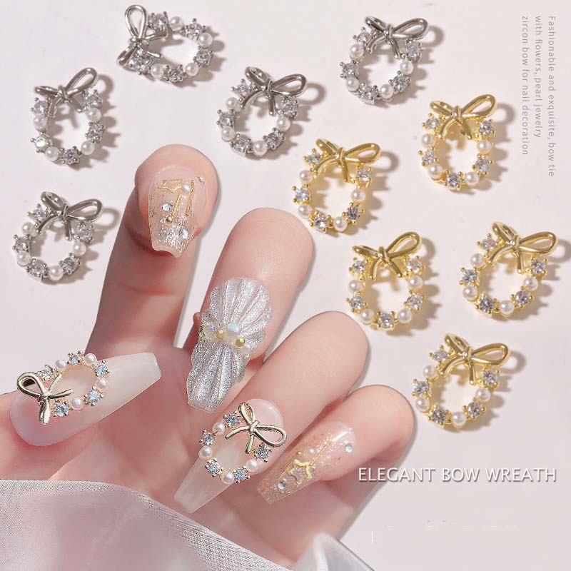 1 charm vòng hoa đính ngọc trai sang trọng trang trí móng tay, phụ kiện nail salon