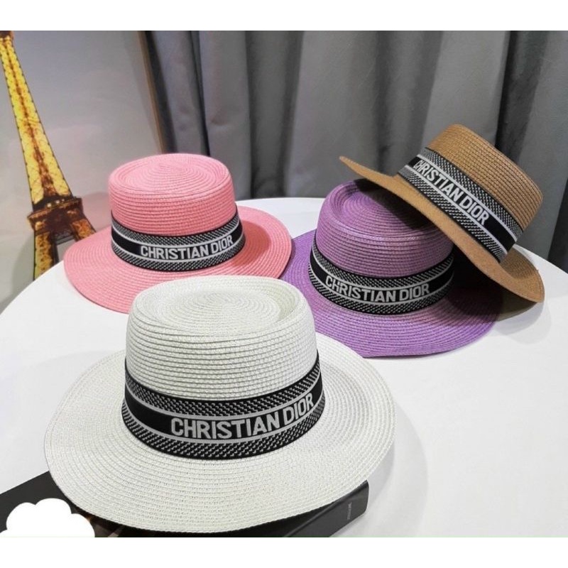 Mũ cói cao cấp đi biển rộng vành nâu tự nhiên Panama Gaucho viền kem đóng gói hộp to không bị móp