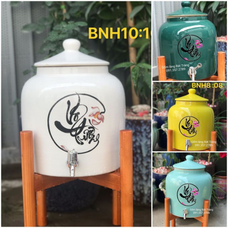 Bình nước 8 lit họa tiết thư pháp gốm sứ Hiền Anh Bát Tràng