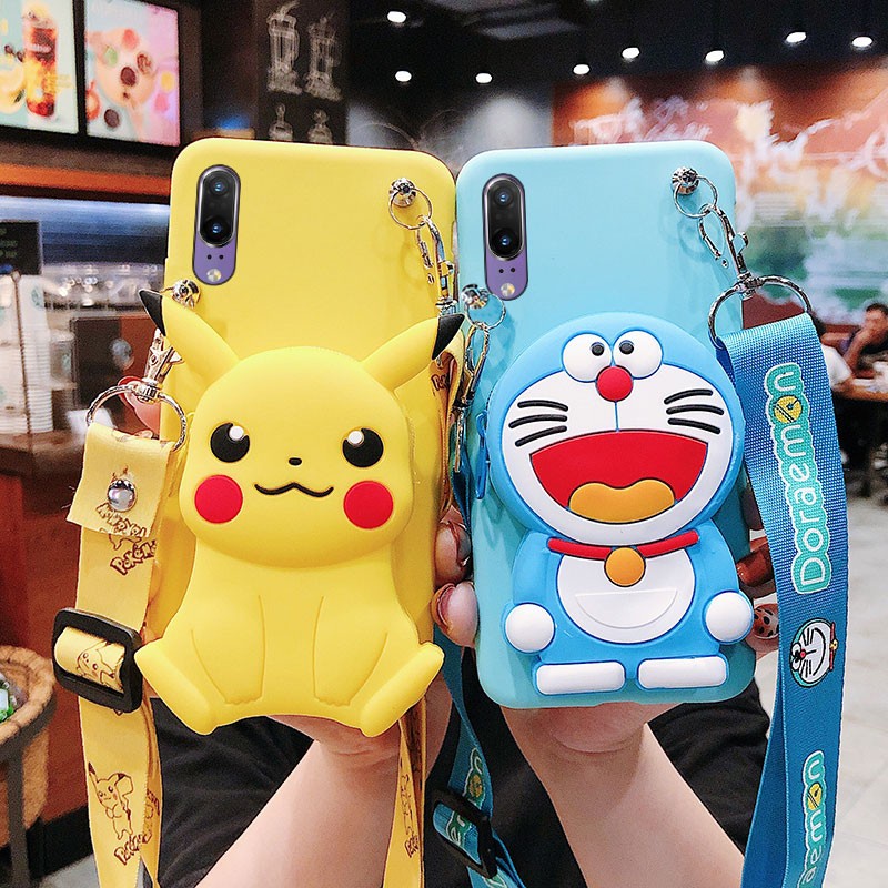 vivo 1609 1606 1611 1610 1601 1603 1716 1723 1718 1726 1713 1714 1724 1725 1727 1728 1719 Creative cartoon picachu silicone Wallet Phone case 3D cartoon Doraemon fashion backpack mobile phone protective cover Cute animated mobile phone shell