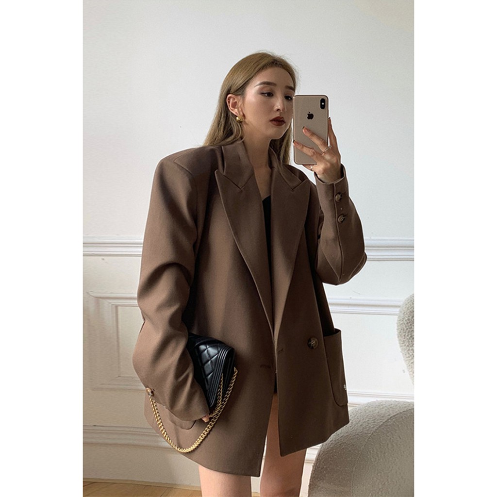 Women's suit jacket all-match retro Hong Kong flavor mid-length suit jacket trend